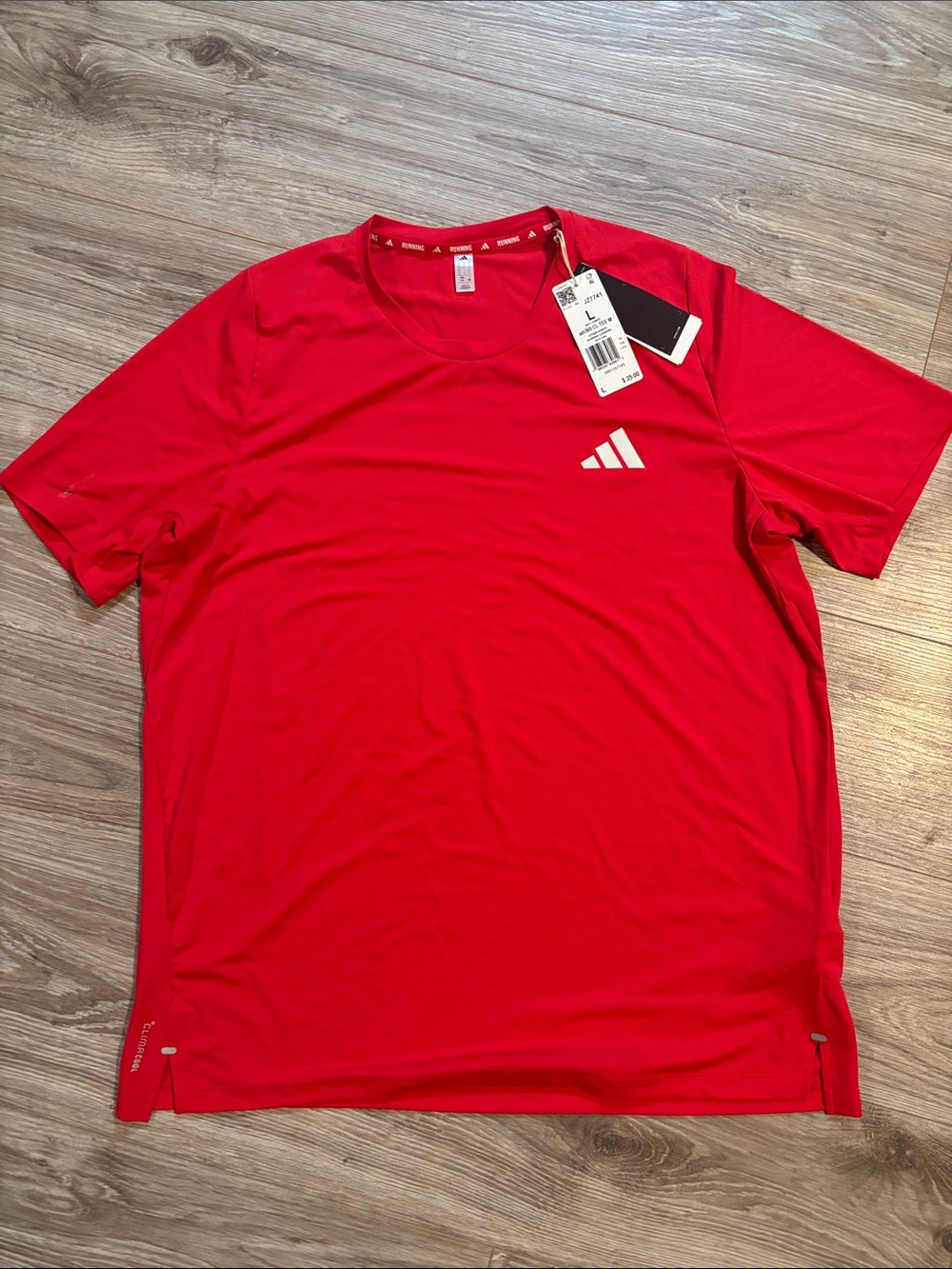 adidas Climacool Red Short Sleeve Athletic Tee with Logo
